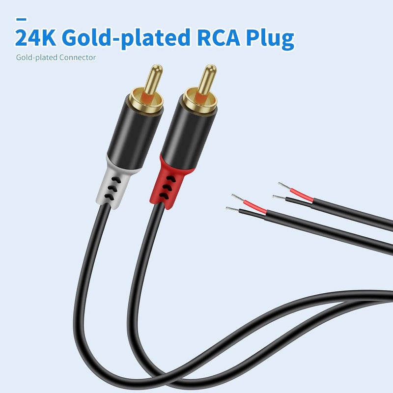 caojunzhen RCA to Speaker Wire Adapter, 2 Bare Wire Speaker Cables to RCA Plug Adapter for Audio Video AV Receiver TV Subwoofer - 20AWG, 16.4ft - Image 3